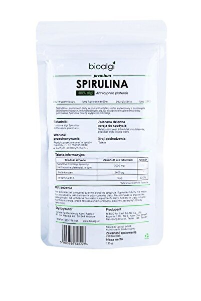 bioalgi Spirulina Platensis Bioalge 100% naturale - Supliment alimentar - 250...