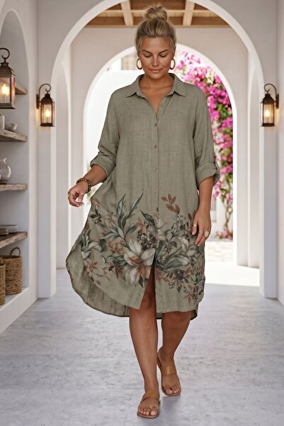 Chiccy Ιταλικό πουκάμισο με γιακά βιζόν, με κουμπιά, μανίκι 3/4, εμπριμέ, cas...