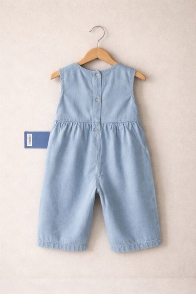 AYDEDE KİDS Baby Girl Blue Jumpsuit – Summer Baby Girl Jumpsuit with Floral Detail and Tie at the Waist