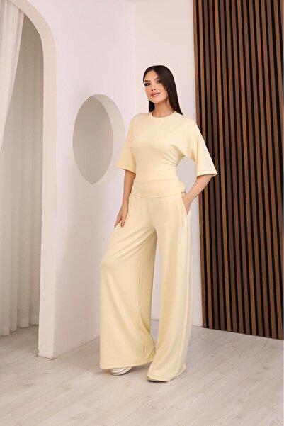 YONEZ MODA Σετ με φαρδιά παντελόνια από ύφασμα Modal με λεπτομέρεια δεσίματος...