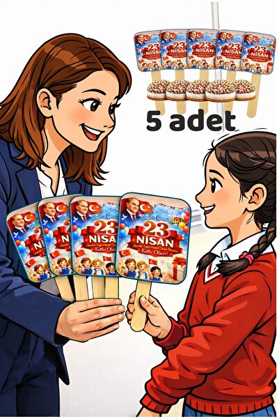 Göktuğ Hediyelik 23 Nisan Temalı Çubuklu Etiket Seti (5 Adet) – Okul Etkinliğ...