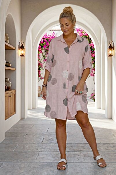 Chiccy Ιταλικό πουκάμισο σε χρώμα σολομού με κουμπιά στο γιακά, μανίκια 3/4, ...