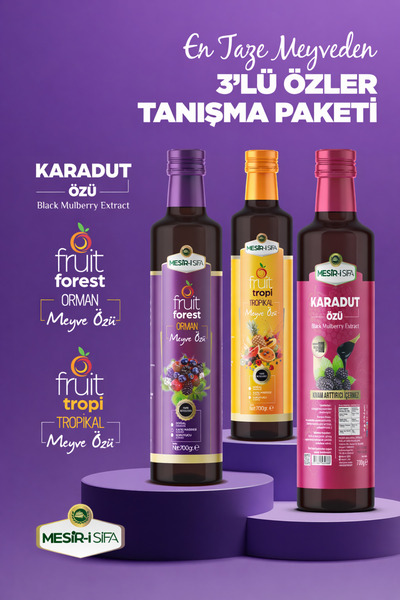 Mesirişifa 3'lü Meyve Özleri Tanışma Paketi Karadut Özü - Tropikal Meyve Özü ...