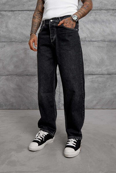 NOMARC Blugi negri MoB cu aspect uzat, stil baggy