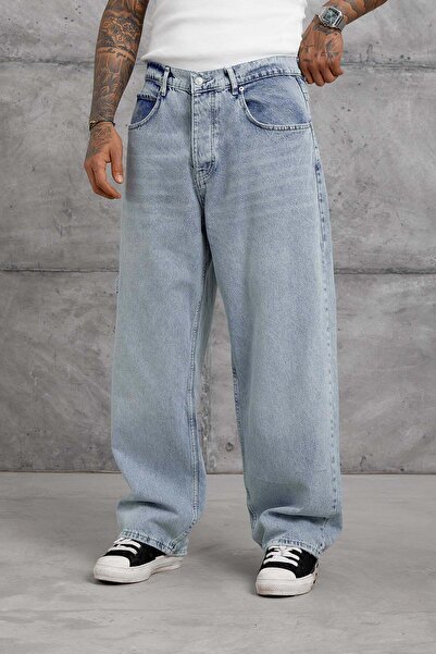 NOMARC Blugi albastru deschis cu buzunar mare la spate, croială super baggy