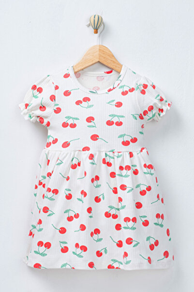 TİNY GOLDEN Girl's Patterned Dress Short Sleeve 100% Cotton Casual Summer Dress