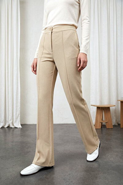 MODAQU Lycra Palazzo Trousers -Beige