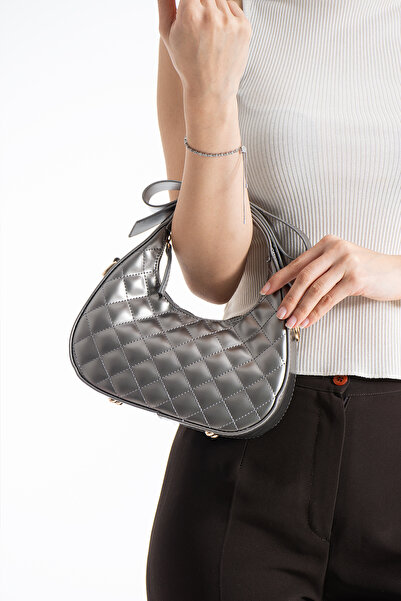DEV 3 ADAM Nçs Dark Gray Women's Crossbody Bag with Bow Strap Detail