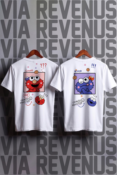 Vordevia Μπλουζάκι Cookie Monster με στάμπα μπροστά και πίσω, 100% βαμβάκι, φ...