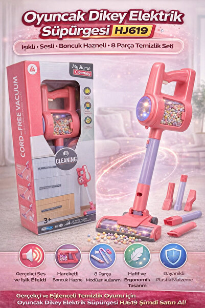 TRUST STORE Oyuncak Dikey Elektrik Süpürgesi HJ619 Işıklı Sesli Boncuk Haznel...