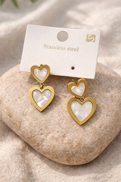 stainless steell Steel White Pearlescent Heart Earrings