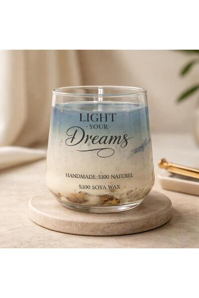 Lİght Your Dreams Okyanus Jel Mum %100 Doğal El Yapımı Dekoratif Cam Mum Bitk...