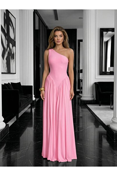 NİCE STYLE Women's Asymmetric Collar Lycra Dress with Shoulder Detail