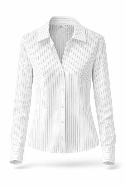 Miss Poem Γυναικείο πουκάμισο σε λευκές ρίγες κλασικής εφαρμογής
