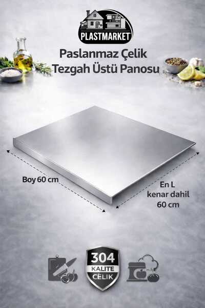 PLASTMARKET Paslanmaz Çelik Hamur Açma Tahtası - Tezgah Üstü Kesim Panosu - 6...