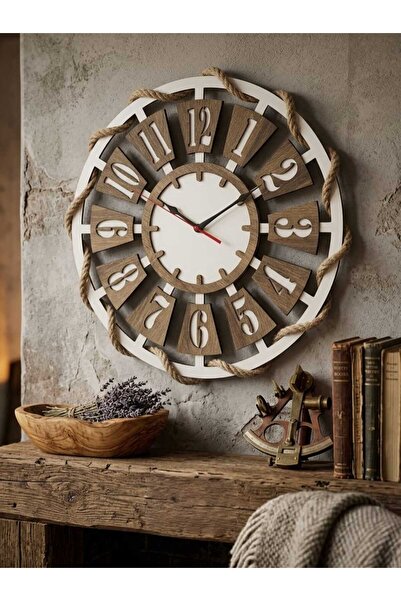 NO NAME AyBu Prolaser & Design Rustik Jüt İpli Ahşap Duvar Saati 40cm Modern ...