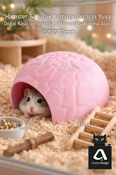 açelya3d Hamster Yuva 15x15 cm – 7 cm Girişli Saklanma Evi Kemirgen Kafes Aks...