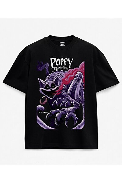 kun inaki Poppy Playtime CATNAP Baskılı Siyah Unisex T-Shirt