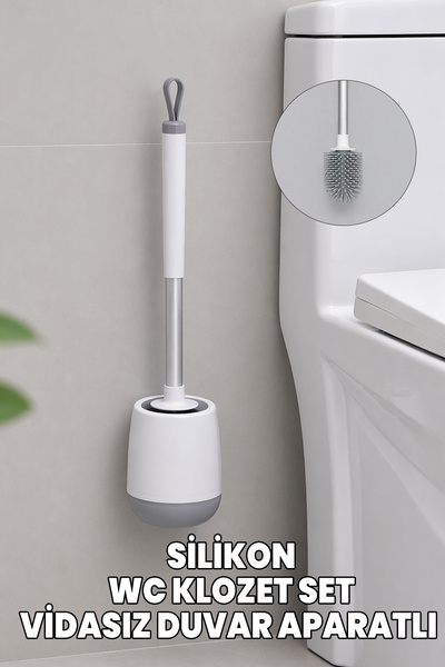 Destpak White Silicone Toilet Bowl and Wc Brush - Stainless Aluminum Handle -...