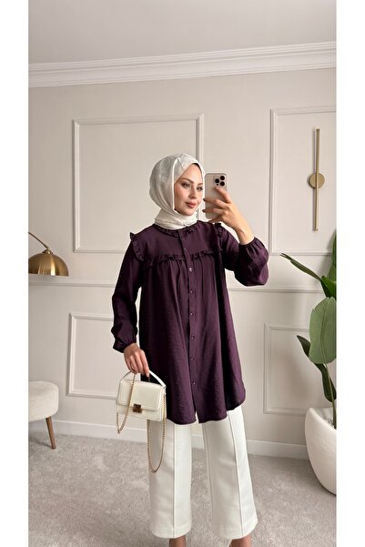 ensade Γυναικείο καλοκαιρινό τουνίκ με βολάν και κουμπιά – Κομψό τουνίκ με χα...