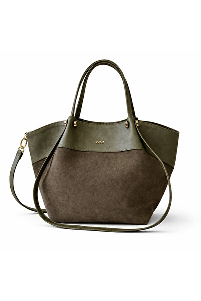 Zea Khaki Leather Urban Shopper Bag – Made in Romania