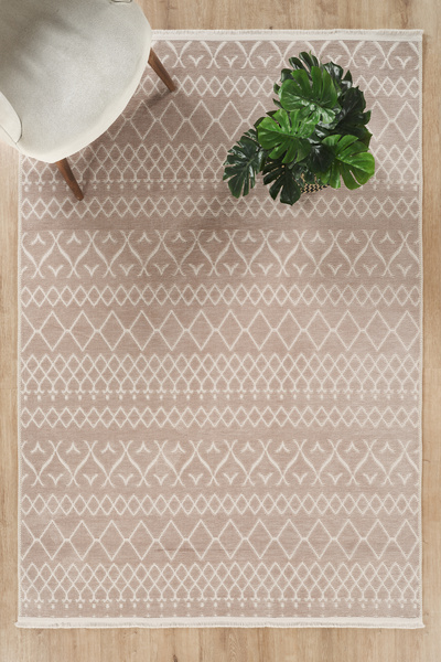 CEYLAN TEKSTİL Modern Şönil Kilim Vizon Renk İskandinav Desenli Kaymaz Taban ...