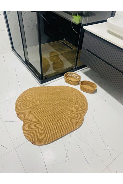 SHLM TEKSTİL Bathroom Mat Set, Bathroom Set of 4, Decorative Bathroom Set Jute
