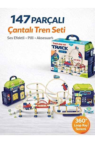 Oyunsal 147 Parça Dev Boy Çantalı Tren Seti - Sesli Pilli Aksesuarlı Çocuk Oy...