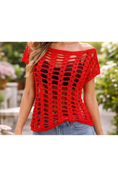 GNY TASARIM Strappy Knitted Motif Blouse Crop