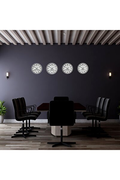 ForWhat 36cm 4Pcs White World Clock Set for Office Home Office Decor