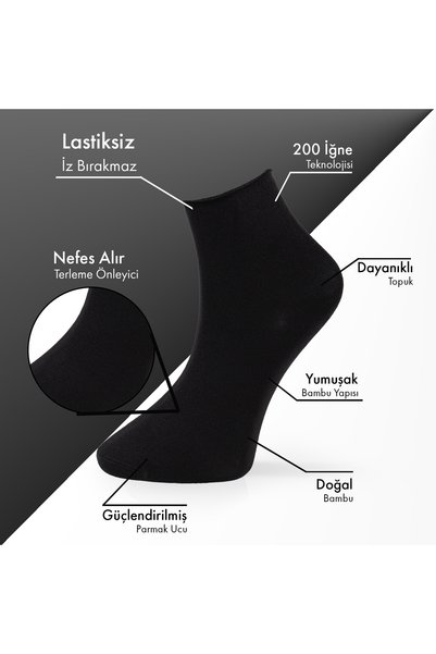 Lion Monroe Pure Bamboo Women's Elasticless Black-Grey Melange Seamless Premium Socks Boxed 6-Piece / Non-Marking / Non-Tightening Socks
