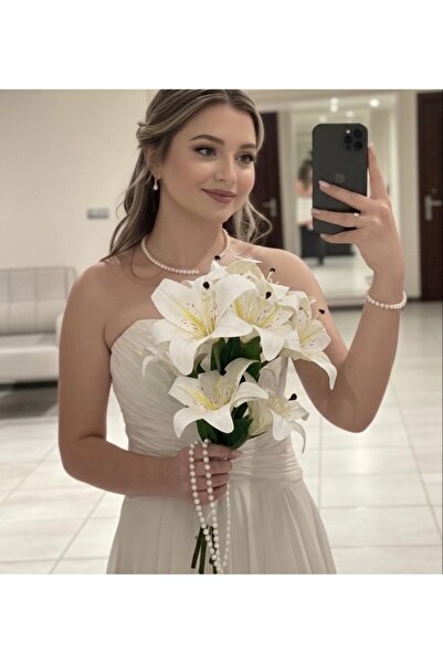 Bridal Luxe Lilyum gelin çiçeği inci sarkıntılı inci detaylı