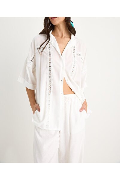 Burcia Women's Lace Striped Woven Shirt