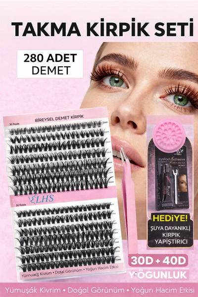 Francheska 280 Demet Takma Kirpik Seti 30D 40D 9-16mm + Yapıştırıcı Cımbız Da...