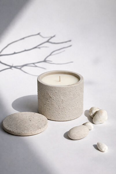 Lethe Design Beton Mum, Kapaklı Taş Dokulu Dekoratif Mum, Minimal Ev Dekoru, ...