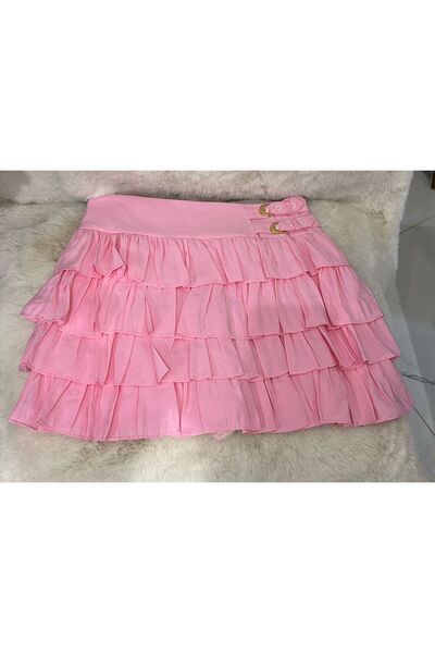 D&M BOUTİQUES PEMBE KAT KAT VOLANLI MİNİ ETEK
