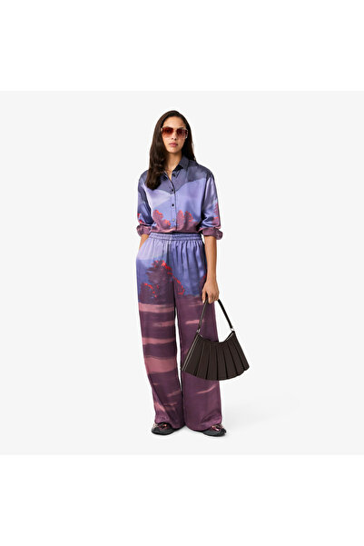 Lacoste Kadın Oversize Fit Baskılı Mor Pantolon