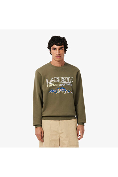 Lacoste Erkek Classic Fit Bisiklet Yaka Baskılı Haki Sweatshirt