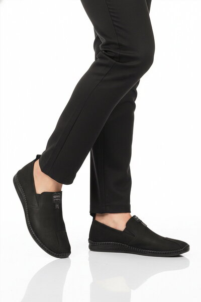 Aspor Black Nubuck Genuine Leather Orthopedic Men's Casual Shoes