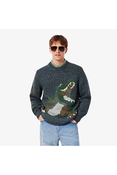 Lacoste Erkek Classic Fit Bisiklet Yaka Desenli Lacivert Kazak