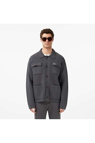 Lacoste Erkek Classic Fit Polo Yaka Gri Hırka