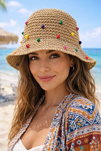 MARBERRY Γυναικείο καπέλο από ψάθινο υλικό, πλεκτό στο χέρι, με λεπτομέρειες ...