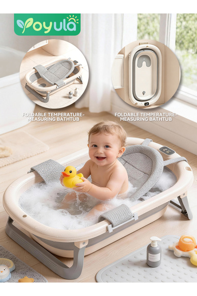 yoyula Digital Temp Sensing Foldable Baby Bathtub, Extended/Widened, Sit/Lie,...