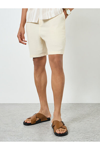 Take Two By Styli Men Beige Solid Linen Shorts