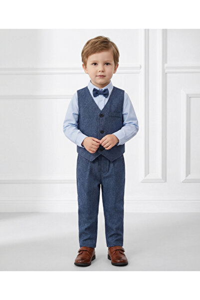 Mark & Mia Solid Full Sleeves Party Suit With Waistcoat - Blue