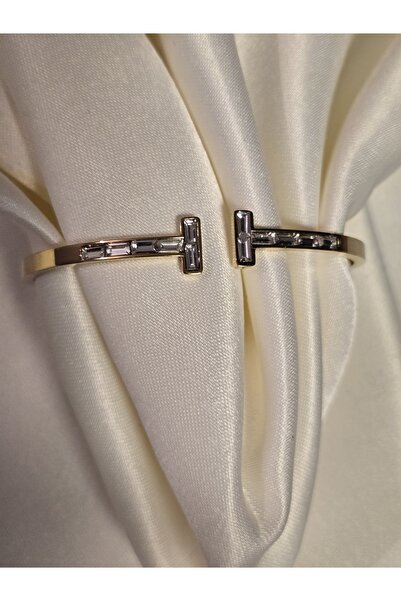 Roseliere Jewelry T LİNE GOLD TAŞLI PARLAK ÇELİK KELEPÇE GÜNLÜK KULLANIM KARA...