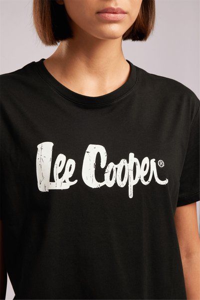 Lee Cooper Tricou Londonlogo pentru femei, cu croială confortabilă, 100% bumbac, cu imprimeu, cu decolteu rotund, negru