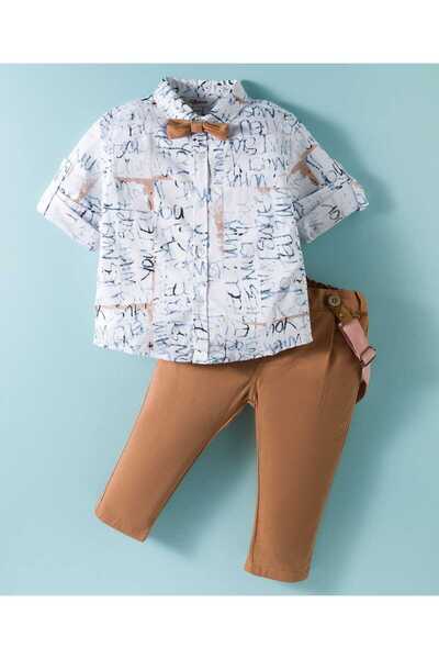 ToffyHouse Poplin Woven Full Sleeves Printed Party Shirt & Trouser Set With B...