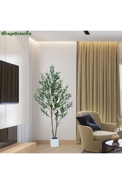 MirageBotanics 156cm Artificial Olive Trees with 50 LED,Faux Olive Tree with White Planter for Home Office Decor