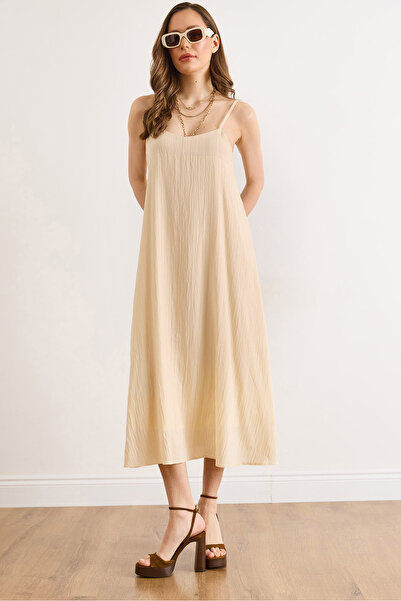 Olalook Women's Stone Strap Adjustable Midi Woven Bell Dress Elb-19002636